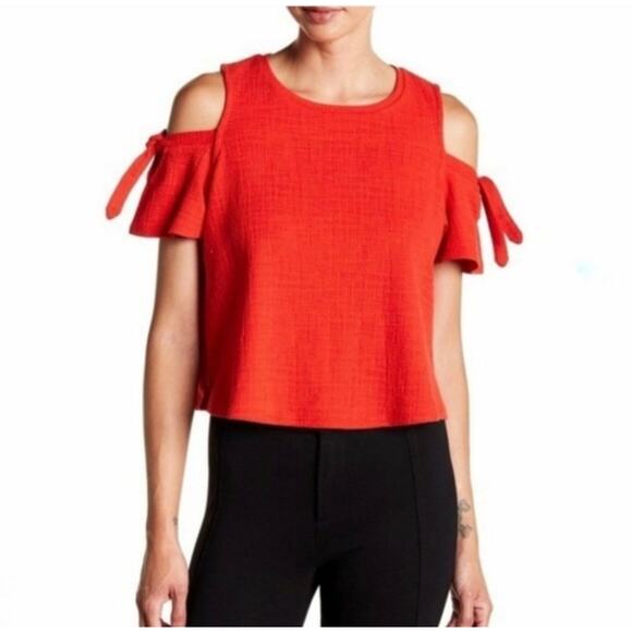 Madewell Skylark Cold Shoulder Red Top Shirt Smal Textured Stretch - Picture 1 of 6